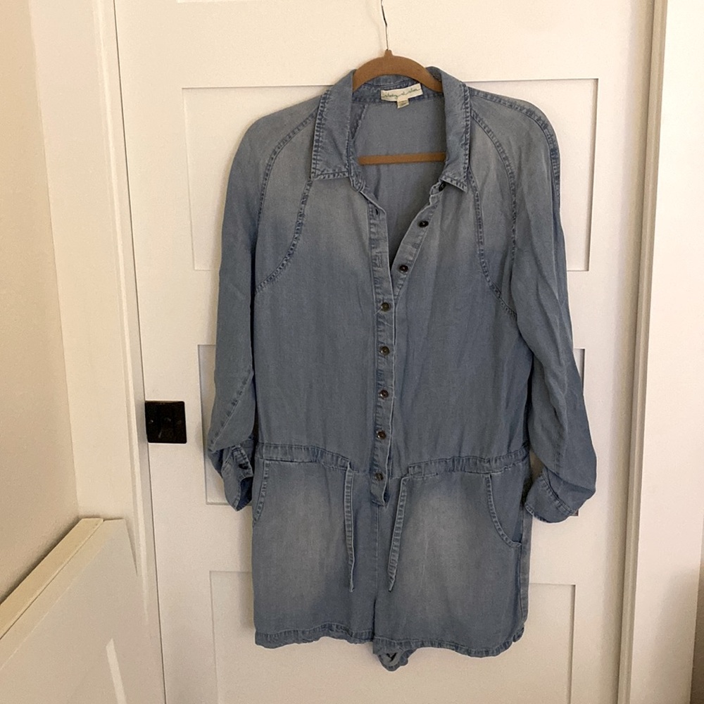 Staring at stars chambray long sleeve shorts romper